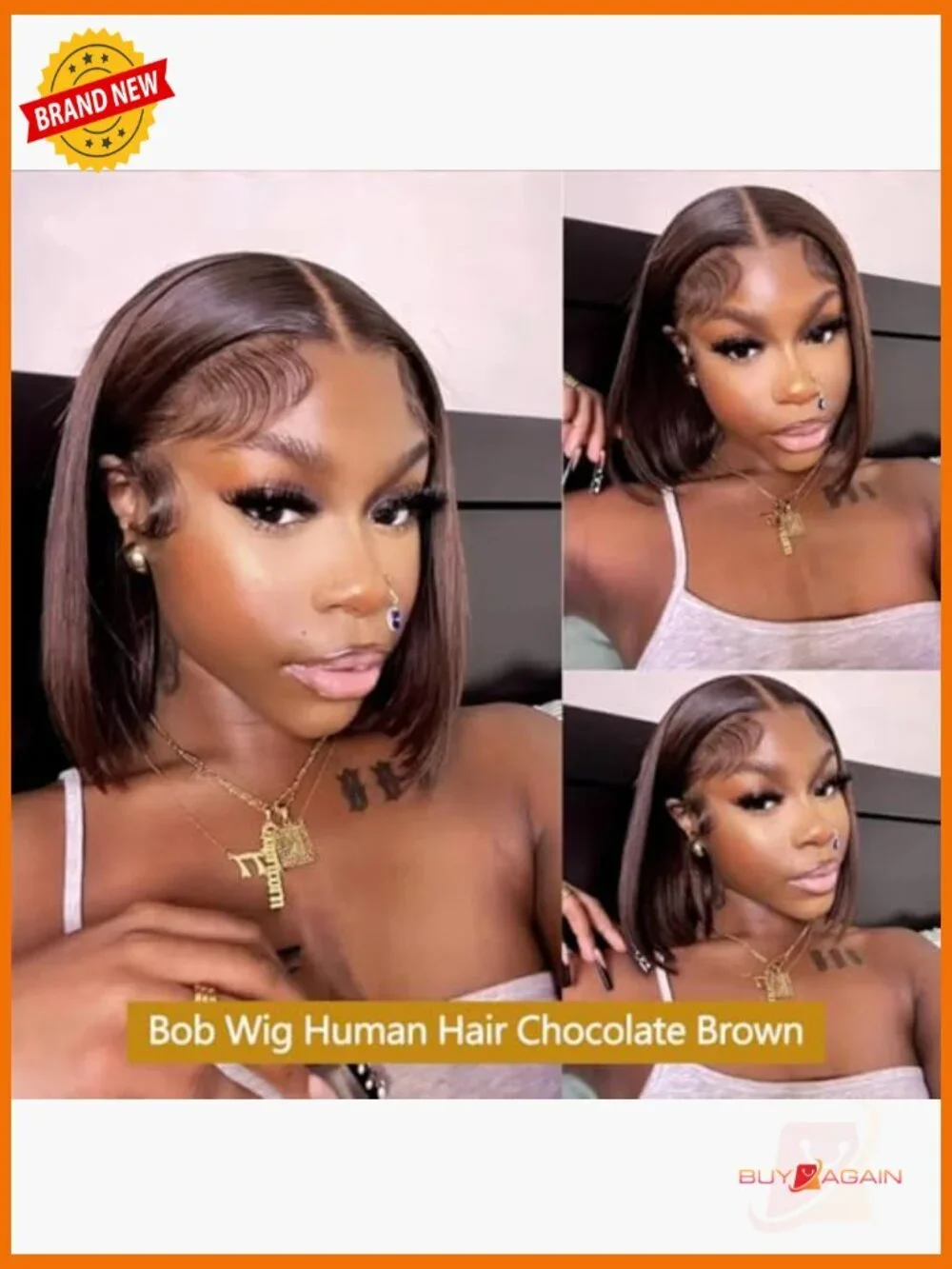 100% Human Hair Bob Wig with Lace Frontal, Short Straight, Pre Plucked